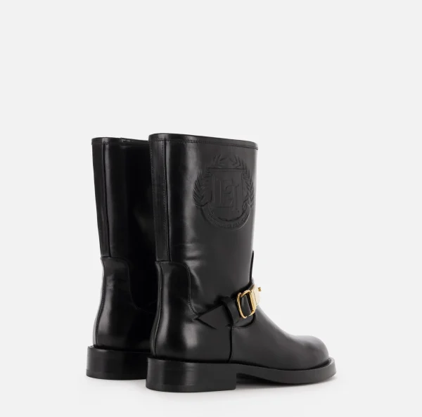 Elisabetta Franchi Stivali^Biker in vitello con logo Nero