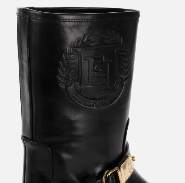 Elisabetta Franchi Stivali^Biker in vitello con logo Nero