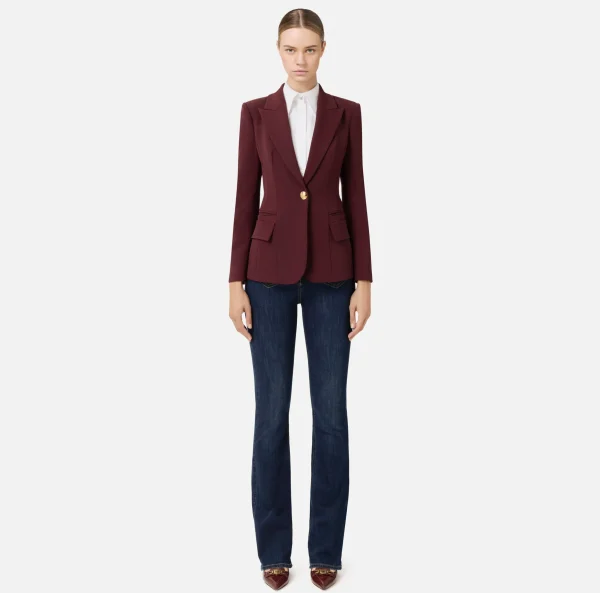Elisabetta Franchi Giacche & Trench^Blazer in crêpe con revers a lancia RougeNoir