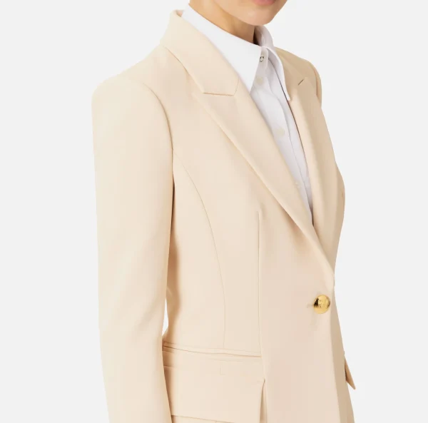 Elisabetta Franchi Giacche & Trench^Blazer in crêpe con revers a lancia Crema