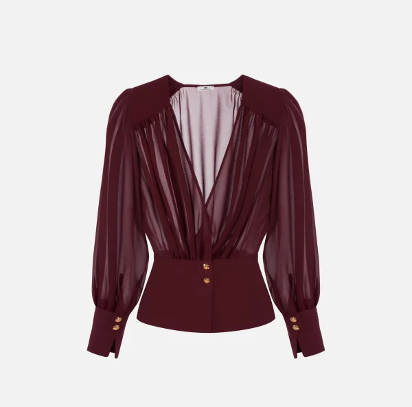 Elisabetta Franchi Camicie E Bluse^Blusa in georgette con baschina RougeNoir