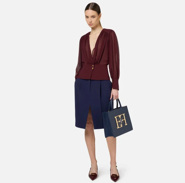 Elisabetta Franchi Camicie E Bluse^Blusa in georgette con baschina RougeNoir