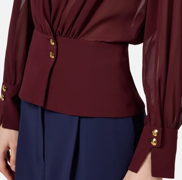 Elisabetta Franchi Camicie E Bluse^Blusa in georgette con baschina RougeNoir