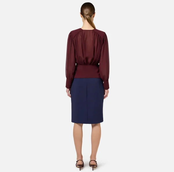 Elisabetta Franchi Camicie E Bluse^Blusa in georgette con baschina RougeNoir