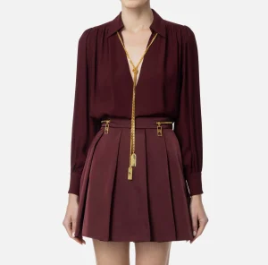 Elisabetta Franchi Camicie E Bluse^Blusa in georgette con charms collana RougeNoir