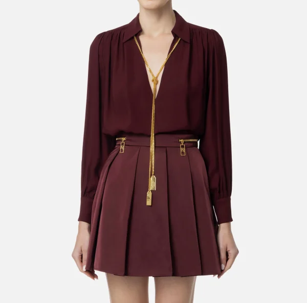 Elisabetta Franchi Camicie E Bluse^Blusa in georgette con charms collana RougeNoir