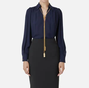 Elisabetta Franchi Camicie E Bluse^Blusa in georgette con charms collana Navy