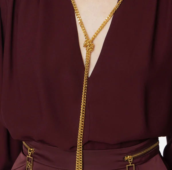 Elisabetta Franchi Camicie E Bluse^Blusa in georgette con charms collana RougeNoir