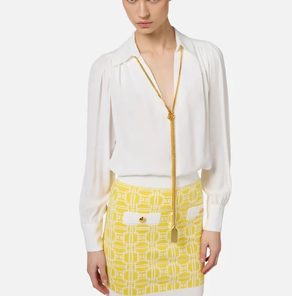 Elisabetta Franchi Camicie E Bluse^Blusa in georgette con charms collana Avorio