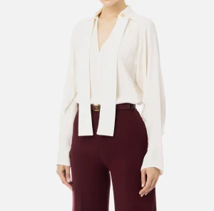 Elisabetta Franchi Camicie E Bluse^Blusa in georgette con foulard Burro