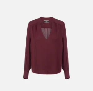 Elisabetta Franchi Camicie E Bluse^Blusa in georgette con pattern a righe RougeNoir