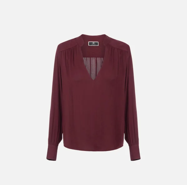 Elisabetta Franchi Camicie E Bluse^Blusa in georgette con pattern a righe RougeNoir