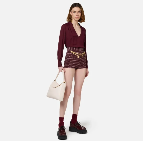 Elisabetta Franchi Camicie E Bluse^Blusa in georgette con pattern a righe RougeNoir