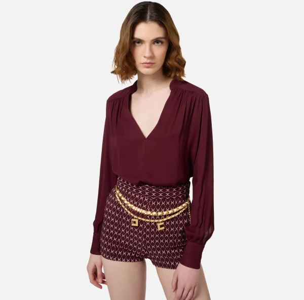 Elisabetta Franchi Camicie E Bluse^Blusa in georgette con pattern a righe RougeNoir