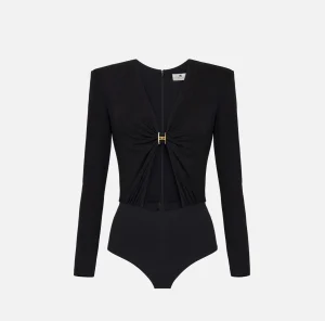 Elisabetta Franchi Top, T-Shirt & Body^Body in jersey con anella gioiello Nero