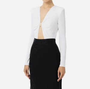 Elisabetta Franchi Top, T-Shirt & Body^Body in jersey con anella gioiello Avorio