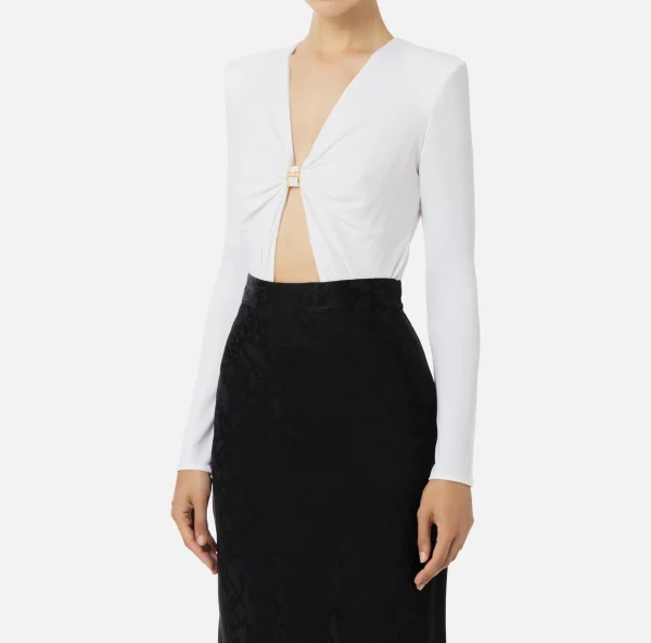 Elisabetta Franchi Top, T-Shirt & Body^Body in jersey con anella gioiello Avorio