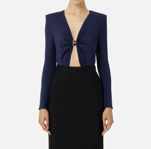 Elisabetta Franchi Top, T-Shirt & Body^Body in jersey con anella gioiello Navy