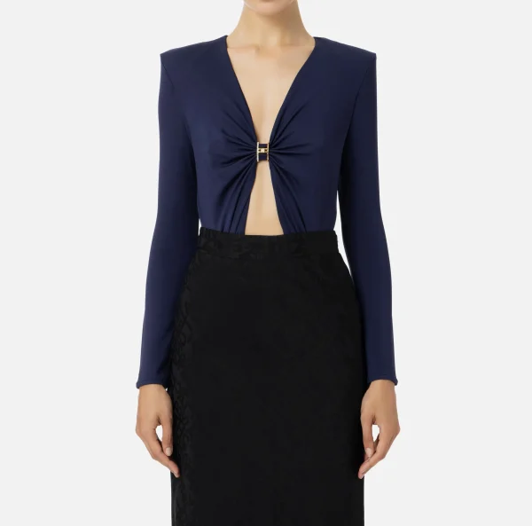 Elisabetta Franchi Top, T-Shirt & Body^Body in jersey con anella gioiello Navy