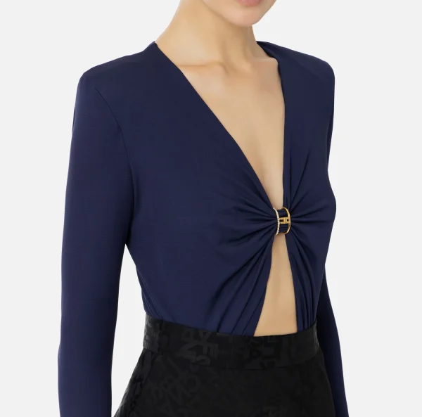 Elisabetta Franchi Top, T-Shirt & Body^Body in jersey con anella gioiello Navy