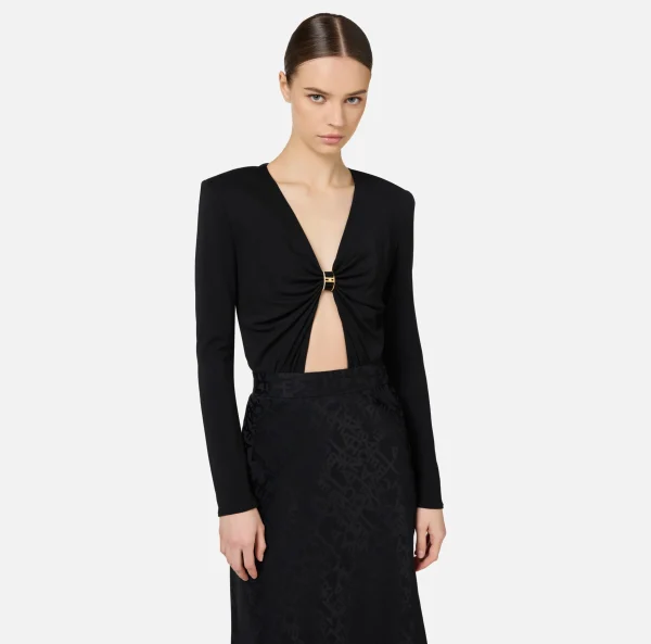Elisabetta Franchi Top, T-Shirt & Body^Body in jersey con anella gioiello Nero