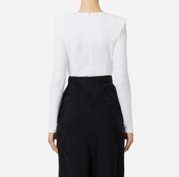 Elisabetta Franchi Top, T-Shirt & Body^Body in jersey con anella gioiello Avorio