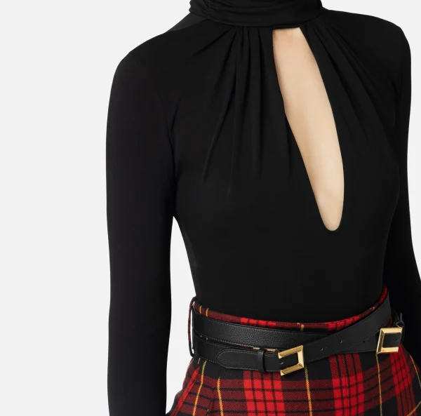 Elisabetta Franchi Top, T-Shirt & Body^Body in jersey con collo effetto sciarpa Nero