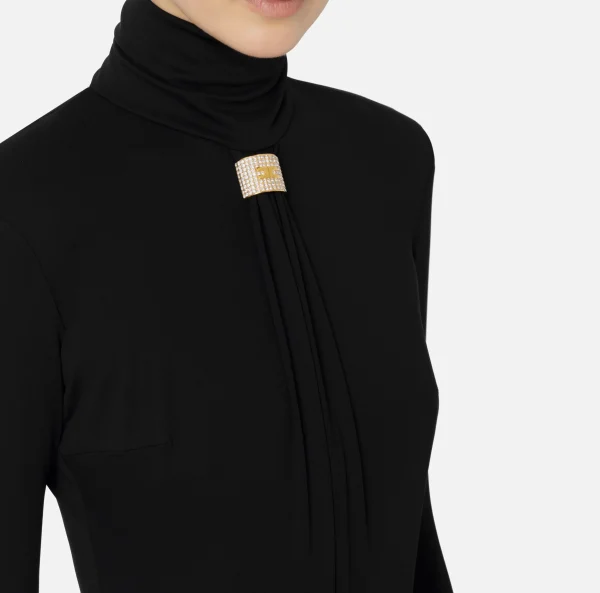 Elisabetta Franchi Top, T-Shirt & Body^Body in jersey con drappeggio e placca logo Nero