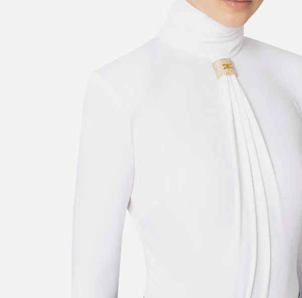 Elisabetta Franchi Top, T-Shirt & Body^Body in jersey con drappeggio e placca logo Avorio