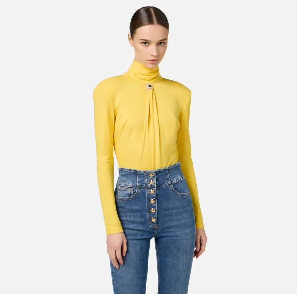 Elisabetta Franchi Top, T-Shirt & Body^Body in jersey con drappeggio e placca logo Mimosa