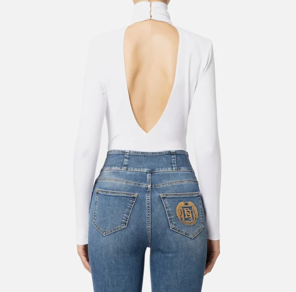 Elisabetta Franchi Top, T-Shirt & Body^Body in jersey con drappeggio e placca logo Avorio