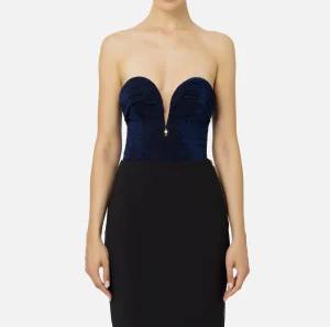Elisabetta Franchi Top, T-Shirt & Body^Body in jersey lurex plissettato Navy