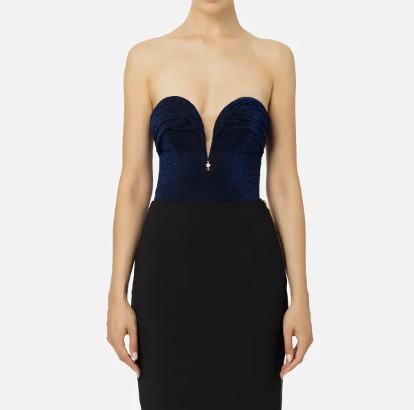 Elisabetta Franchi Top, T-Shirt & Body^Body in jersey lurex plissettato Navy