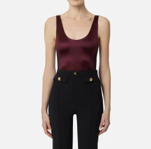 Elisabetta Franchi Top, T-Shirt & Body^Body in lycra con bande in elastico logato RougeNoir