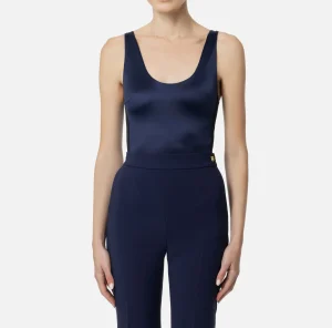 Elisabetta Franchi Top, T-Shirt & Body^Body in lycra con bande in elastico logato Navy