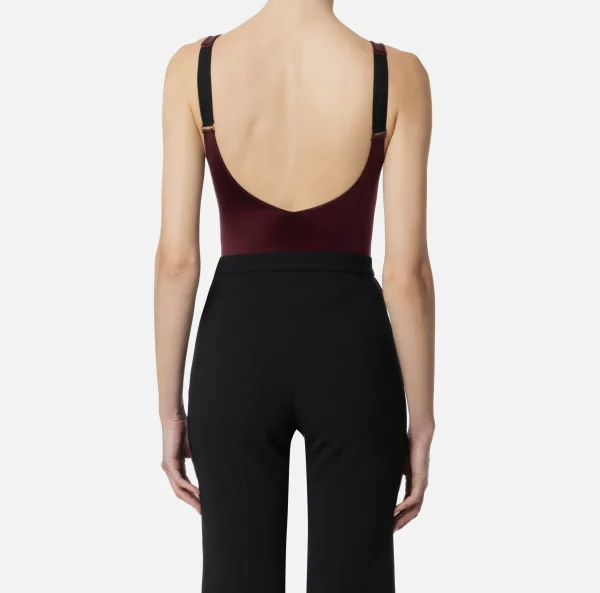 Elisabetta Franchi Top, T-Shirt & Body^Body in lycra con bande in elastico logato RougeNoir