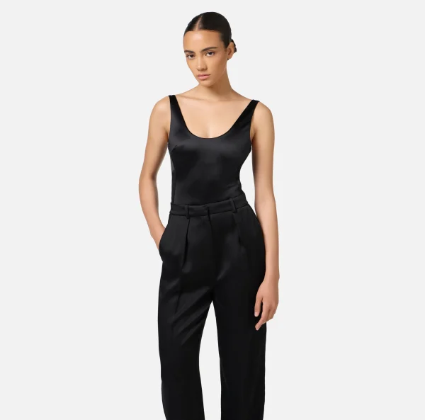 Elisabetta Franchi Top, T-Shirt & Body^Body in lycra con bande in elastico logato Nero