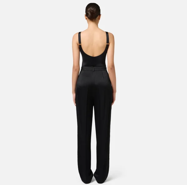 Elisabetta Franchi Top, T-Shirt & Body^Body in lycra con bande in elastico logato Nero