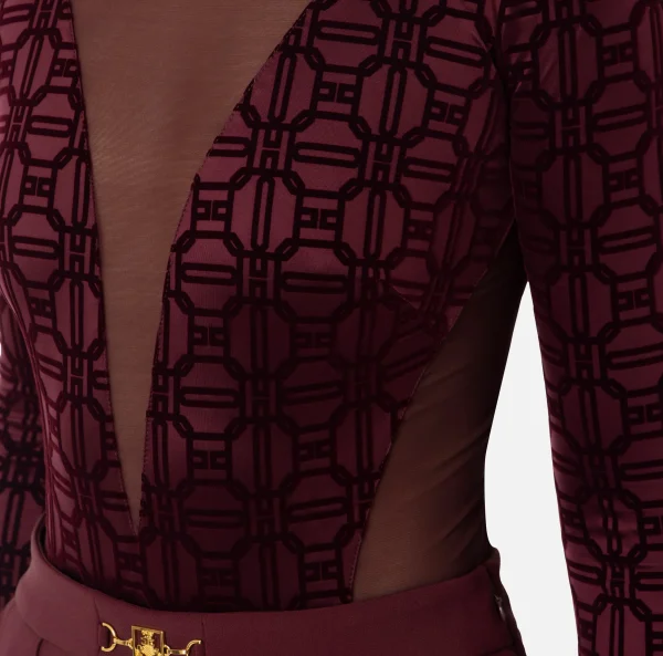 Elisabetta Franchi Top, T-Shirt & Body^Body in lycra flock e tulle RougeNoir