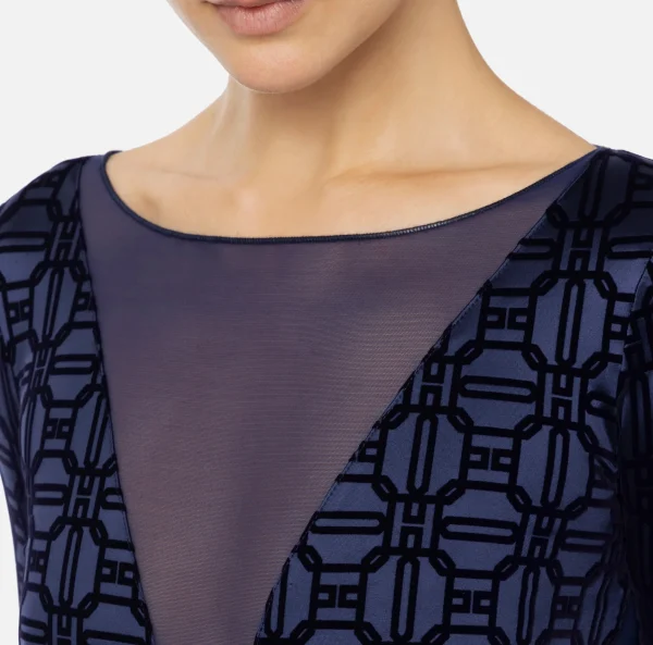 Elisabetta Franchi Top, T-Shirt & Body^Body in lycra flock e tulle Navy