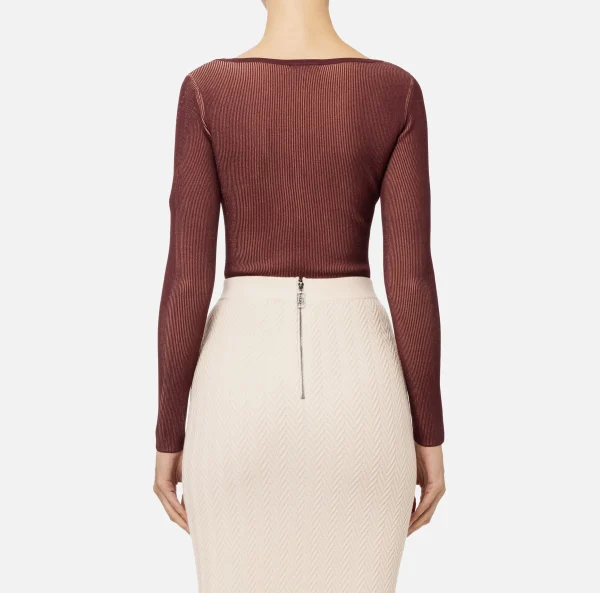 Elisabetta Franchi Top, T-Shirt & Body^Body in misto viscosa con cut-out RougeNoir/Blush