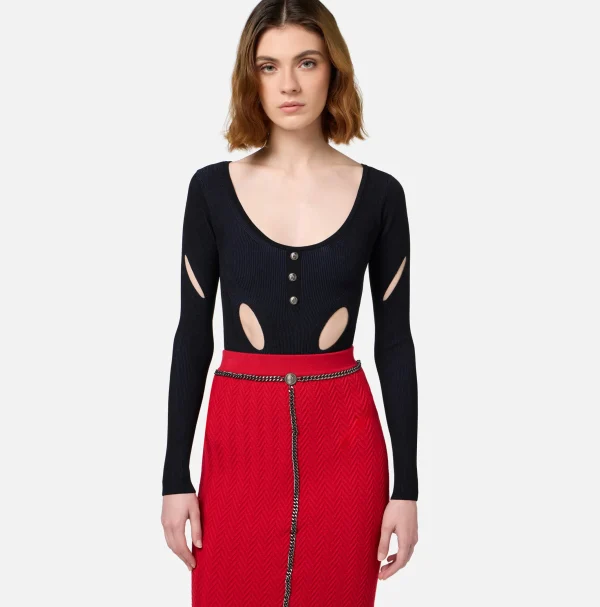 Elisabetta Franchi Top, T-Shirt & Body^Body in misto viscosa con cut-out Nero/Navy