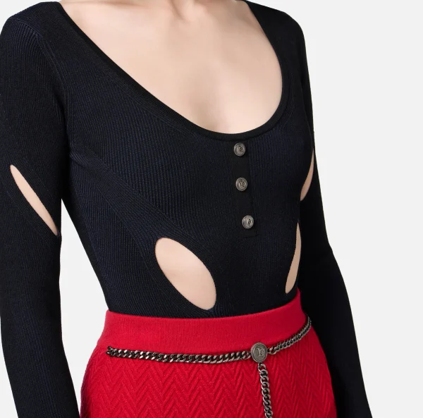 Elisabetta Franchi Top, T-Shirt & Body^Body in misto viscosa con cut-out Nero/Navy