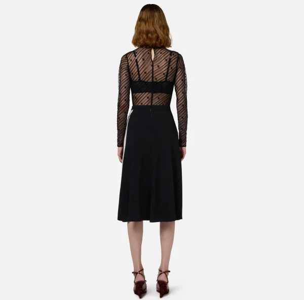 Elisabetta Franchi Top, T-Shirt & Body^Body in tulle flock disegno diagonale Nero