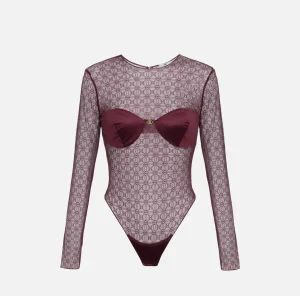 Elisabetta Franchi Top, T-Shirt & Body^Body in tulle jacquard con coppe RougeNoir