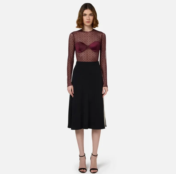 Elisabetta Franchi Top, T-Shirt & Body^Body in tulle jacquard con coppe RougeNoir