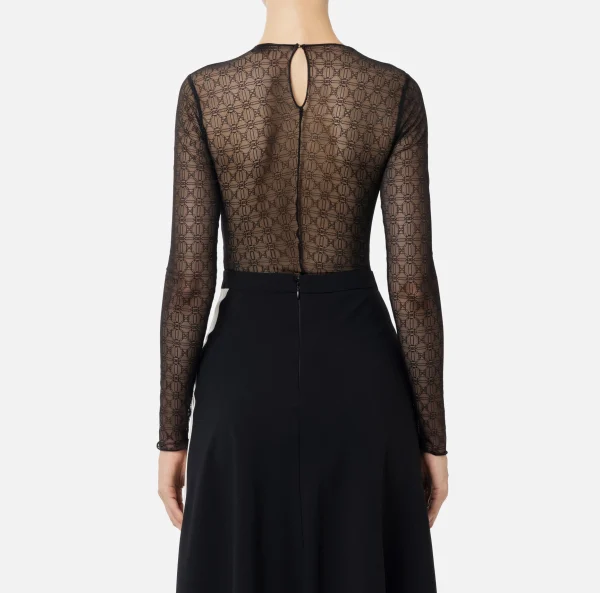 Elisabetta Franchi Top, T-Shirt & Body^Body in tulle jacquard con coppe Nero