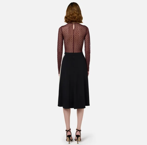 Elisabetta Franchi Top, T-Shirt & Body^Body in tulle jacquard con coppe RougeNoir