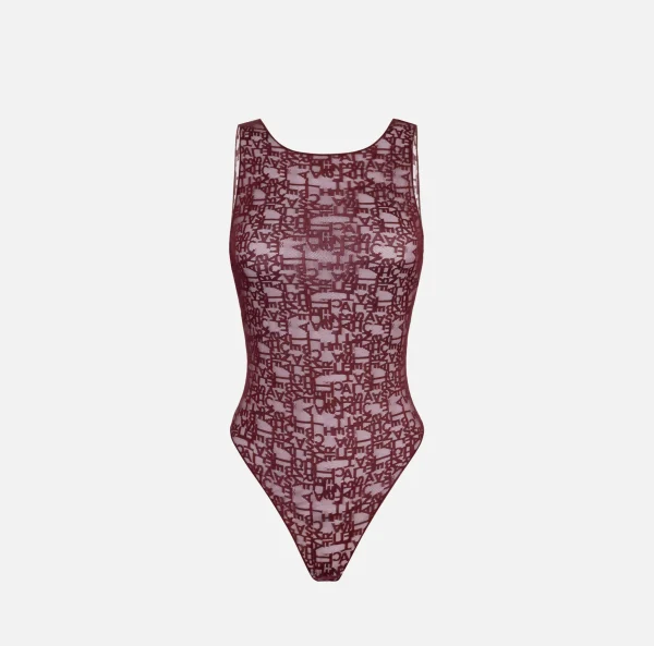Elisabetta Franchi Top, T-Shirt & Body^Body in tulle lettering RougeNoir