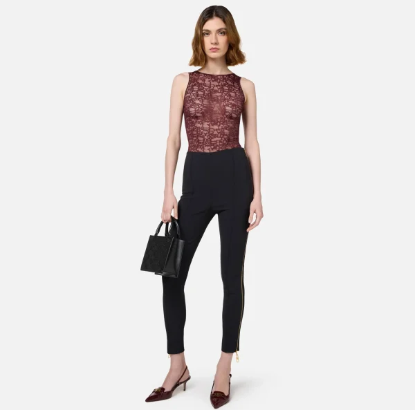 Elisabetta Franchi Top, T-Shirt & Body^Body in tulle lettering RougeNoir